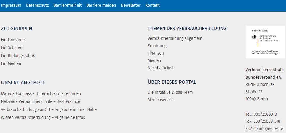 Screenshot des Footer-Blocks auf Verbraucherbildung.de