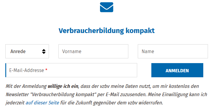 Screenshot der Newsletter-Anmeldung auf Verbraucherbildung.de