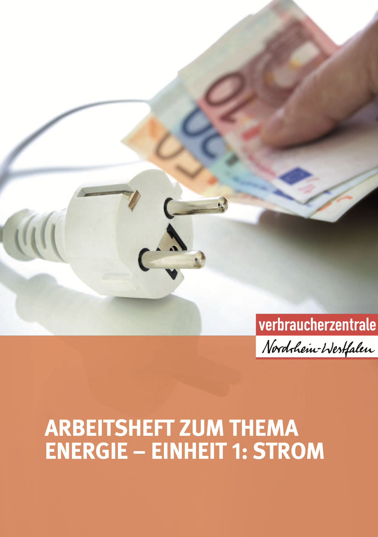 Titelseite des Materials mit Netzstecker und 80 Euro in Scheinen