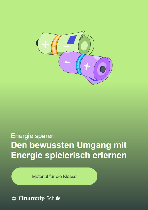 Deckblatt vom Unterrichtsmaterial Energie sparen mit eingerollten Geldscheinen