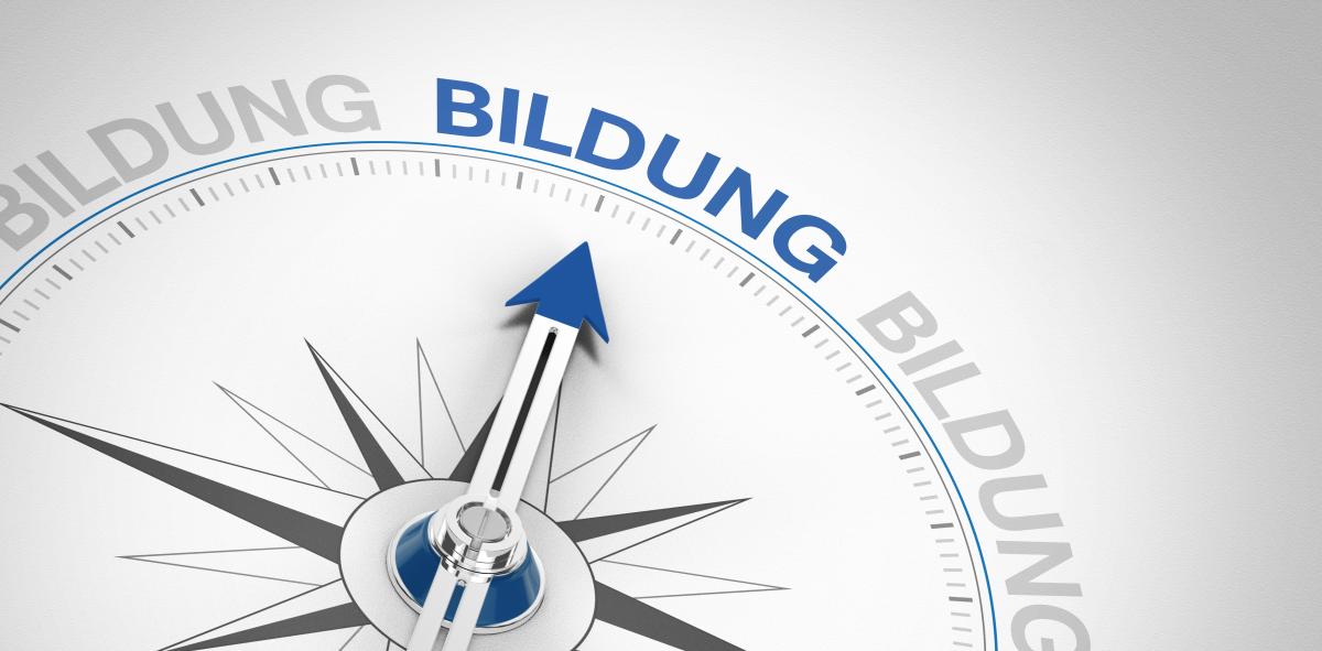 Eine Kompassnadel zeigt auf den Begriff Bildung