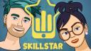Das Icon der App Skillstar: Es zeigt zwei Jugendliche sowie ein Smartphone, dessen obere Hälfte einen Stern darstellt.