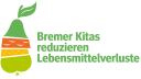 Das Bild zeigt das Logo des Projekts "Bremer Kitas reduzieren Lebensmittelverluste" der VZ Bremen. Es ist eine in vier Teile geteilte Birne zu sehen