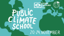 Public Climate School, 20. bis 24. November, im HIntergrund sieht man die Erde mit Land und Wasser. 